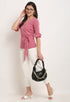 Pink Polyester Solid Peplum Wrap Top