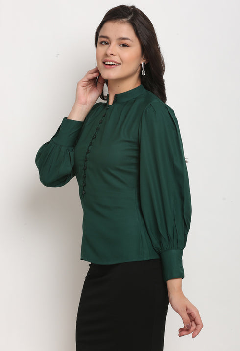 Bottle Green Polyester Solid Top