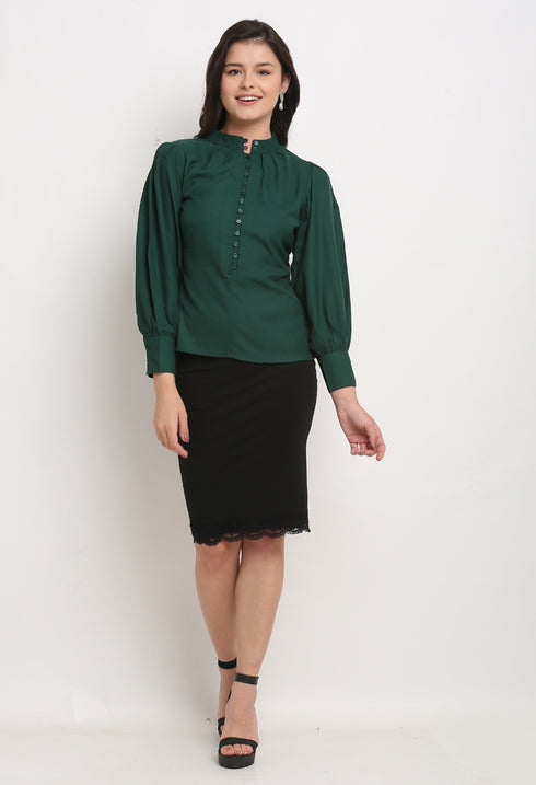 Bottle Green Polyester Solid Top