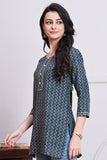 Teal & Beige Women's Cotton Zig-Zag Printed Tunic