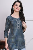 Teal & Beige Women's Cotton Zig-Zag Printed Tunic