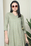 Olive Green Pure Cotton Jaipuri Printed Western Dress