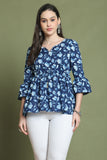 Blue Pure Cotton Jaipuri Printed Short Top