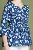 Blue Pure Cotton Jaipuri Printed Short Top