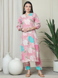 Grey & White Cotton Jaipuri Printed Maternity Gown with Zipper for Women for Pre & Post Pregnancy & Easy Breastfeeding