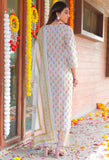 Grey & Peach Pure Cotton Jaipuri Printed  Kurta Set With Dupatta