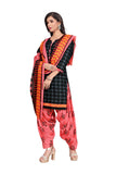 Black & Grey Cotton Blend Printed Ready to Wear Patiala Salwar Suit