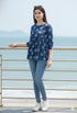 Navy Blue Pure Cotton Floral Printed Short Top