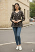 Black Pure Cotton Floral Printed Short Top