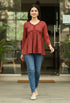 Maroon Women's Pure Cotton Jaipuri Printed Short Top