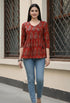 Brown Pure Cotton Block Printed Short Top