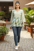 White & Teal Pure Cotton Floral Printed Short Top