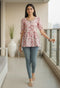White & Dusty Pink Pure Cotton Jaipuri Printed Short Top