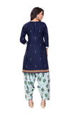 Navy Blue Cotton Blend Printed Ready to Wear Patiala Salwar Suit