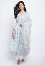 Load image into Gallery viewer, White Pure Cotton Jaipuri Printed And Embroidered Kurta Set With Dupatta
