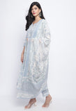 White Pure Cotton Jaipuri Printed And Embroidered Kurta Set With Dupatta