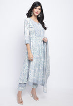 Load image into Gallery viewer, White Pure Cotton Jaipuri Printed And Embroidered Kurta Set With Dupatta
