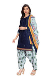 Navy Blue Cotton Blend Printed Ready to Wear Patiala Salwar Suit