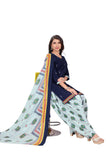 Navy Blue Cotton Blend Printed Ready to Wear Patiala Salwar Suit