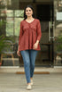 Maroon Women's Pure Cotton Jaipuri Printed Short Top