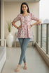 White & Dusty Pink Pure Cotton Jaipuri Printed Short Top