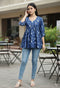 Blue Pure Cotton Floral Printed Short Top