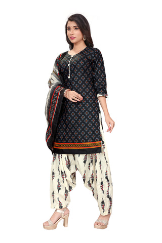 Black Cotton Blend Printed Ready to Wear Patiala Salwar Suit