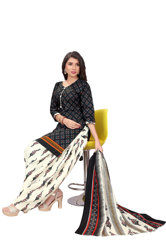 Black Cotton Blend Printed Ready to Wear Patiala Salwar Suit