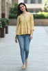 Yellow Pure Cotton Jaipuri Printed Short Top
