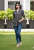 Navy Blue Women's Cotton Jaipuri Printed Short Top