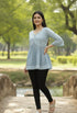 Sky Blue Pure Cotton Hand Painted Short Top