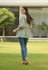 White & Sky Blue Pure Cotton Floral Printed Short Top