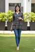 Navy Blue Women's Cotton Jaipuri Printed Short Top