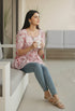 White & Dusty Pink Pure Cotton Jaipuri Printed Short Top