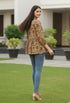 Beige Pure Cotton Floral Printed Short Top