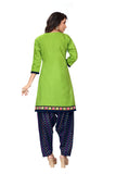 Parrot Green Cotton Blend Printed Ready to Wear Patiala Salwar Suit