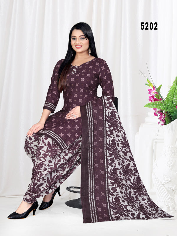 Wine Cotton Blend Printed Unstitched Salwar Suit Material