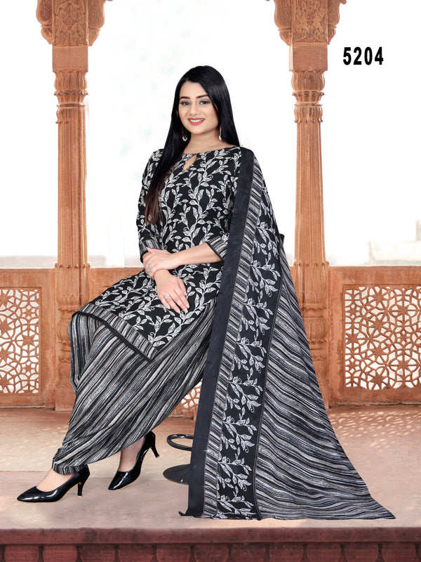 Black & White Cotton Blend Printed Unstitched Salwar Suit Material