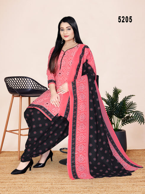 Pink Cotton Blend Printed Unstitched Salwar Suit Material