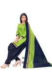 Parrot Green Cotton Blend Printed Ready to Wear Patiala Salwar Suit