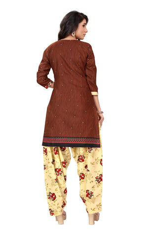 Brown Cotton Blend Printed Ready to Wear Patiala Salwar Suit