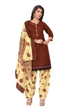 Brown Cotton Blend Printed Ready to Wear Patiala Salwar Suit