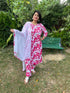 Women Pink & White Cotton Blend  Floral Printed Kurta & Pant With Dupatta