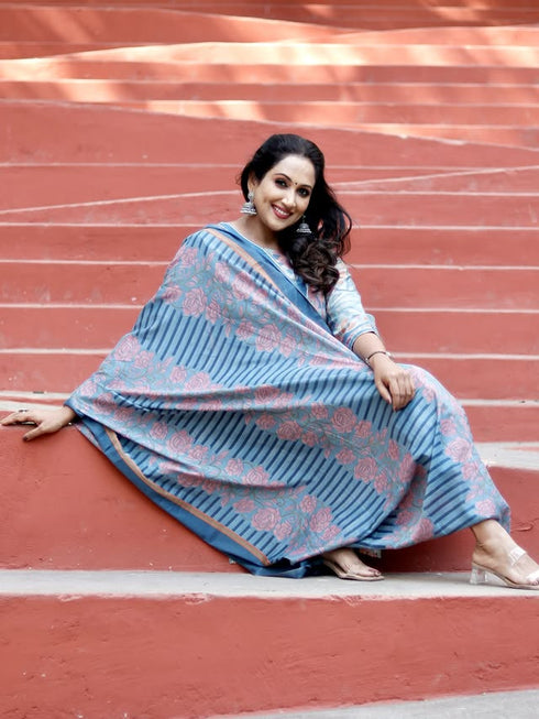 Multicolor Women Cotton Blend Floral Printed Kurta & Pant With Dupatta