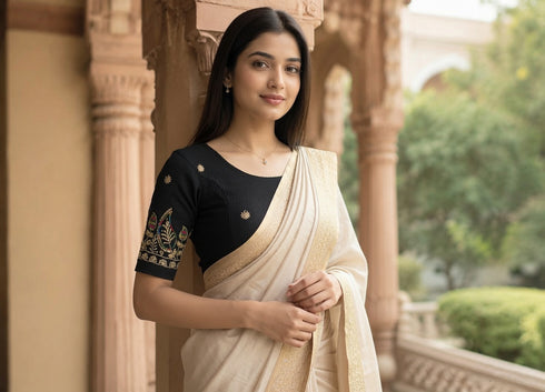 Rajnandini Women's Lycra Embroidered Readymade Blouse(BL1117BLACK0626)