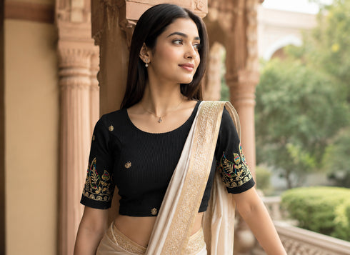 Rajnandini Women's Lycra Embroidered Readymade Blouse(BL1117BLACK0626)
