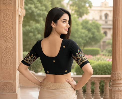 Rajnandini Women's Lycra Embroidered Readymade Blouse(BL1117BLACK0626)