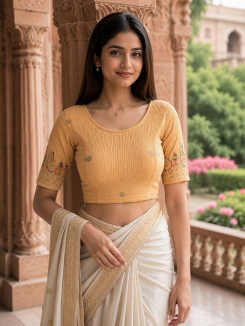Rajnandini Women's Lycra Embroidered Readymade Blouse(BL1117CHIKU0626)