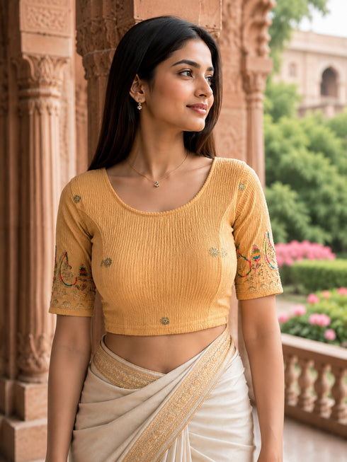 Rajnandini Women's Lycra Embroidered Readymade Blouse(BL1117CHIKU0626)