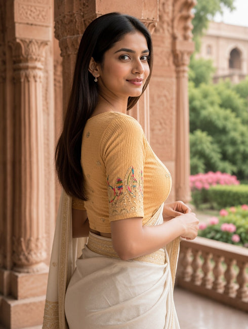 Rajnandini Women's Lycra Embroidered Readymade Blouse(BL1117CHIKU0626)